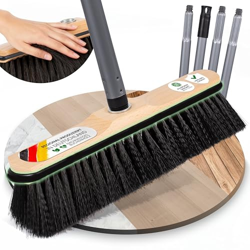 ORGAFLIX Qualitäts Besen mit Stiel 28 cm mit Kantenschutz, rostfreies 24 mm Gewinde, Kehrbesen für Haus und Küche, Besenkopf Qualitätsmischung aus Deutschland, Zimmerbesen mit Besenstiel