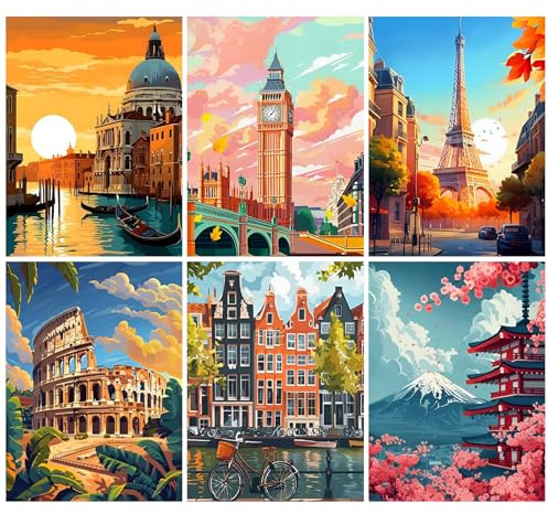 tigdtiu 6 Pack Diamond Painting Erwachsene, Landschaf 5D Diamond Painting, Ausflugsziel Diamant Painting Mosaik Bastelset Erwachsene für Wohnkultur und Geschenke 30x40cm