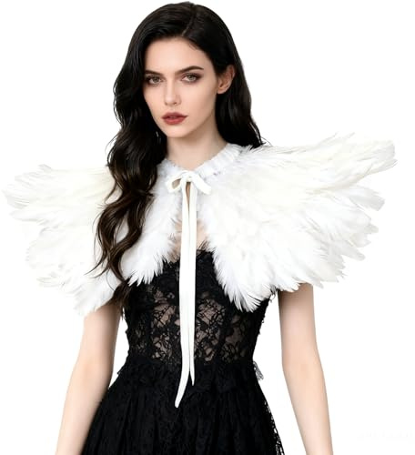 keland Gothic Feder Umhang Schal Capelet Poncho Kragen Schultertuch Epauletten Halloween Cosplay Kostüm（Weiß）