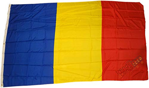 Qualité supérieure - Drapeau Roumanie 250 x 150 cm - Extrêmement indéchirable - Pas de porcelaine pas chère Poids: environ 100 g / m2, très résistant, oeillets en laiton extra-forts