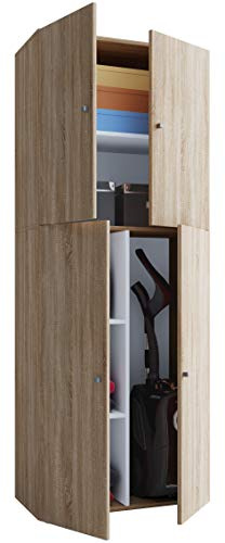 VCM Holz Besenschrank | 6 Fächer | Haushaltsschrank | Maße: B. 70 x H. 184 x T. 40 cm | 4 Drehtüren - Lona
