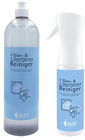 Hans Raab Glas- & Oberflächenreiniger 300 ml + 1L Nachfüllflasche I Universalreiniger-Spray für Haushalt, Garten & Auto I Sparsam, vielseitig & hautfreundlich I rückstandslos & streifenfrei