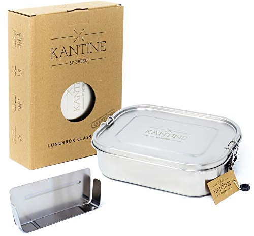 Kantine 51° Nord Classic XL Lunchbox Edelstahl 1400 ml | Auslaufsichere Brotdose, mit flexibler Trennwand, Bento Box für Erwachsene & Kinder, spülmaschinengeeignet, BPA-frei