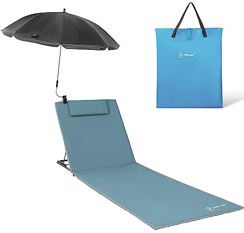 Homecall Matelas de plage rembourré à séchage rapide avec parasol intégré, format XXL (Bleu)