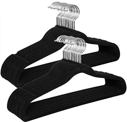 SONGMICS Kleiderbügel Samt, 30er Set, Bügel, Jackenbügel, 41,5 cm breit, Anzugbügel, dünn, gut belastbar, um 360° drehbarer Haken, für Mäntel, Hemden und Anzüge, schwarz CRF26BK
