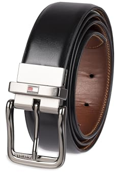 Tommy Hilfiger Cintura reversibile, Nero/Marrone scuro, Large (38/40) US