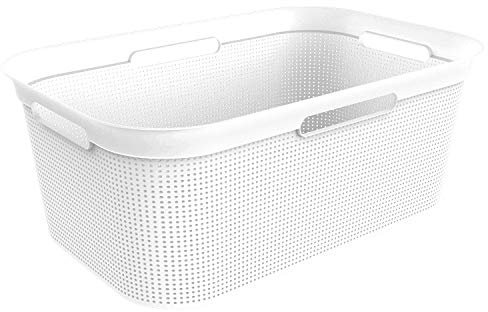 Rotho Brisen Wäschekorb 40l mit 4 Griffen, Kunststoff (PP) BPA-frei, mistletoe weiss, 40l (59,6 x 39,6 x 23,2 cm)