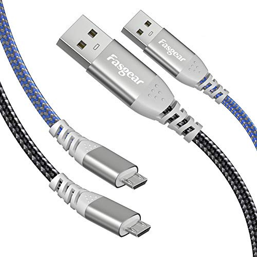 Fasgear Lot de 2 câbles micro USB de 5 m - Câble de charge rapide - Câble de synchronisation micro USB - Compatible avec manette PS4, X-Box, Galaxy S7/S6, Sony, Nexus, caméra de surveillance,