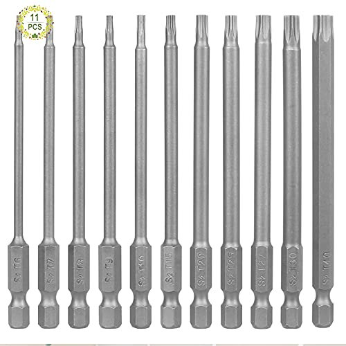 Haisheng 11PCS Embout Visseuse Long, Tournevis Bits à Tige Magnétique Tournevis Magnétique de Sécurité Tournevis 1/4 T6-T40 100 mm Ensemble de embout de tournevis magnétiques（longeur de 100mm）