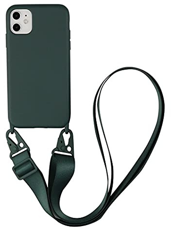 Jacyren Handykette Handyhülle kompatibel mit iPhone 13 Necklace Hülle Nylon Schultergurt Weich Silikon TPU Cover mit Kordel zum Umhängen Schutzhülle mit Stylische Band Case für iPhone 13, Dunkel Grün