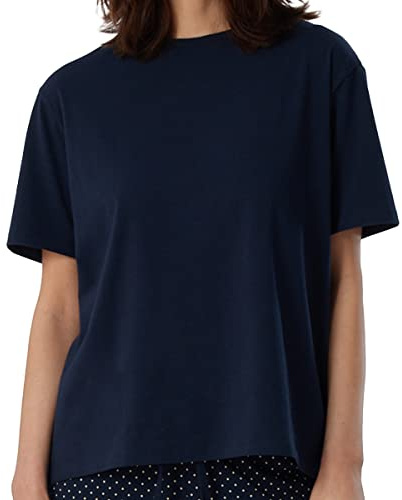 Schiesser T-Shirt de Nuit à Manches Courtes pour Femme en Coton mélangé + Relax, Bleu foncé 179267, 48 Grande Taille
