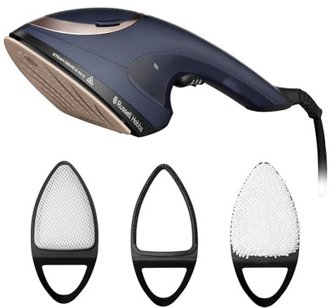 Russell Hobbs Steam Genie 2in1 Handheld Clothes Steamer with Ironing Option, Ready to Use in 1m, Power Indicator, 150ml Removable Tank, 3 Attachments, 10m Steam Time, 1400-1700W, 28370