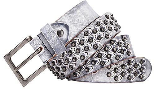WRJAHCG Nietengürtel Punk, runder Nietengürtel, Ledergürtel, Metall-Punk-Nietengürtel für Männer und Frauen,Vintage White,125cm/49.2''
