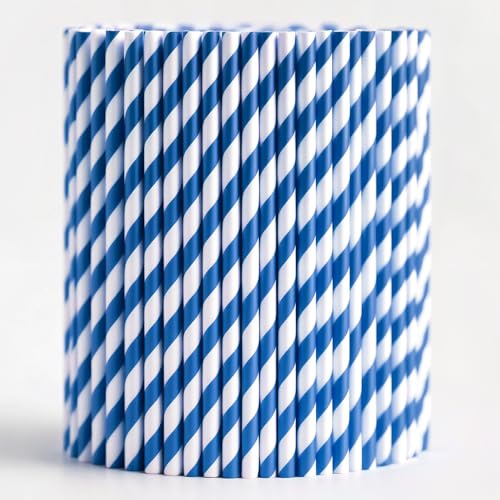 Trimming Shop 2000-pack papperssugrör dricka för fester | Papperssugrör | Cocktail sugrör | engångssugrör | blåa och vitrandiga papperssugrör för födelsedag bröllopsfest