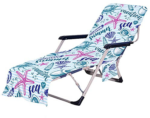 Highdi Schonbezug Liegestuhlauflage, Schonbezug für Gartenliege, 3D Strandliegenauflage mit Taschen, Mikrofaser Handtücher für Strandliegen Liegestuhl (Seestern,75x210cm)