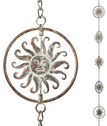 Sonnenkopf-Regenketten, 2,6 m Länge, Regenrinnenketten, funktionaler und dekorativer Ersatz für Fallrohre, Metallring-Regenfänger-Kette, Regenketten für den Außenbereich, Garten, Balkon, Veranda
