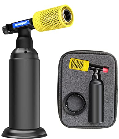 Molgoc Butane Torch with Anti-scalding Device,Stainless Steel Protective Cover,Refillable Kitchen Torch Lighter,Adjustable Flame Guard. (Butane Gas Not Included,Yellow) (yellow)