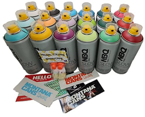 PROGAL COLORS NBQ Slow Master Cake Pack Spray de Pintura Multisuperficie Baja Presión Acabado Mate (18x 400ml + 6x Difusor/Cap de Repuesto + Pegatinas)