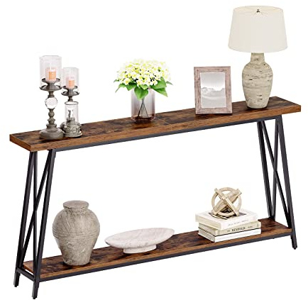 MAHANCRIS Console Table, 63 Industrial Entryway Table, Extra Long Sofa Table Behind Couch, X-Shaped Support, for Entryway, Hallway, Living Room, Rustic Brown CTHR4801Z