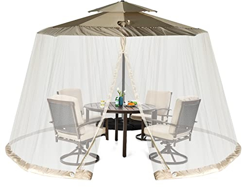 LIFEZEAL Moskitonetz für 250-300cm breit Sonnenschirm/Gartenschirm, Mobiles Moskitozelt mit 2 Türen, Fliegengitter Pavillon, Insektenschutz Pavillon Outdoor mit Reißverschluss (Beige)