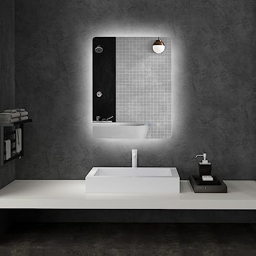 kleankin Miroir rectangulaire Mural Lumineux LED de Salle de Bain - 80 x 60 cm - 3 Couleurs, luminosité réglable Interrupteur Tactile système antibuée Blanc Transparent
