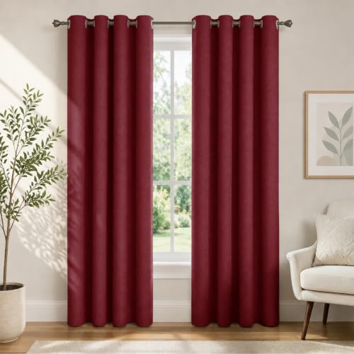 Ystyle Verdunkelungsvorhänge mit Ösen 100% 2er Set, 140×300 cm, Weinrot | Blackout Curtain Leinenoptik, Thermovorhang Gegen Kälte Und Hitze, Gardinen Blickdicht für Schlafzimmer Wohnzimmer