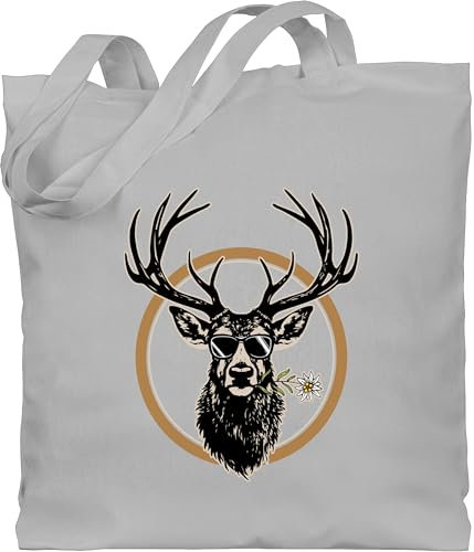 Baumwolltasche - Kompatibel mit Oktoberfest Tasche - Cooler Hirsch Hirschgeweih Jäger - Unisize - Hellgrau - oktoberfesttasche bayrische hirsche taschen oktoberfest-tasche bayrisch edelweiß beutel