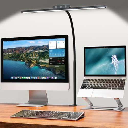 EppieBasic Schreibtischlampe LED Dimmbar, helle Schreibtischlampe LED Klemmbar, Augenschutz Arbeitslampe für Homeoffice, Schwanenhals Büro Tischlampe, moderne Monitor Lampe für die Studie lesen