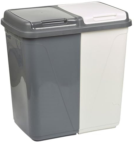 URBNLIVING 90L Double Kitchen Recycling Laundry Duo Bin Garbage Under Cabinet Trash Can (90 -Grey and White)