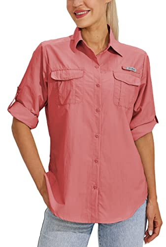 Willit - Camisas de protección solar UPF 50+ para mujer, manga larga, para pescar, SPF, UV, de secado rápido, para senderismo al aire libre, rosa, XS