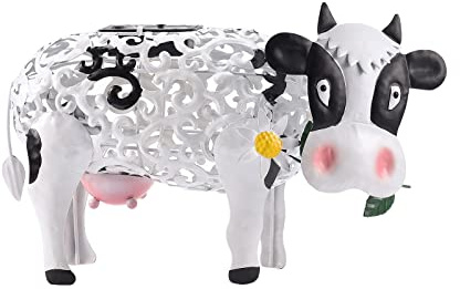 Statue de Jardin de Vache à énergie Solaire, Figurine de Vache en Résine, Statues de Jardin de Vache en Métal D'extérieur avec Lumière LED, Décoration de Vache Creuse Extérieure,