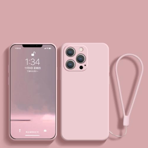 ADKOT Custodia in silicone di colore carino di lusso per iPhone 14 Pro Max 12 Pro 13 12 11 X XR XS Max 7 8 Plus SE MiNi Cover con cinturino, rosa, per iPhone 11
