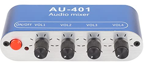 CFTGIW Mini Stereo Mixer 4 in 1 Out Volume Adjustment 3.5mm Sound Selector Amplifier for PC Laptop Headphone 4 in 1 Out Mini Stereo Audio Mixer, DC 5V-12V 3.5mm DIY Headset Sound