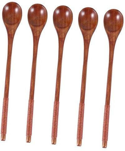 Cabilock 5piezas Cuchara De Madera Para Miel De Cucharas Redondas De Mango Cubiertos De Madera Para Remover Miel Para Uso Cocina