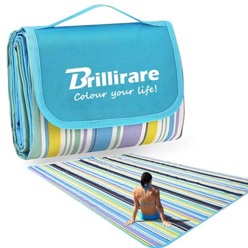 Brillirare Beach Picnic Blanket, Large Sandfree Waterproof Camping Blankets, Foldable Sandproof Oxford Mat, Oversized Packable Family Outdoor Mats for Camping Park Travel Grass Concert-Blue