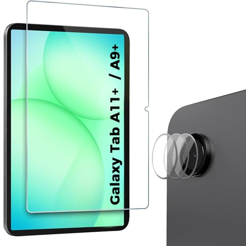 ProCase 1 Pack Screen Protector for Galaxy Tab A11 Plus 2025 / Galaxy Tab A9 Plus 2023 + 3 Camera Lens Protector, 9H Hardness HD Clear Tempered Glass Film Guard Screen Saver for Tab A11+ / A9+ 5G 11 | for Galaxy Tab A11 Plus / Tab A9 Plus 9H Hardness HD Clear Tempered Glass Film Guard With 3 Camera Lens Protector
