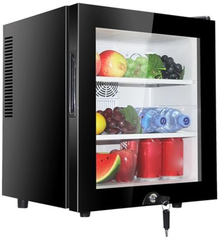 30L Mini Kylskåp Fristående Larder Kylskåp Elektrisk Reefer Bordsskiva Kylskåp Med Kylning Och Värmefunktion LED-ljus + Lås Och Nyckel Tyst För Sovrum, Hotell Och Pensionat(Glass door)