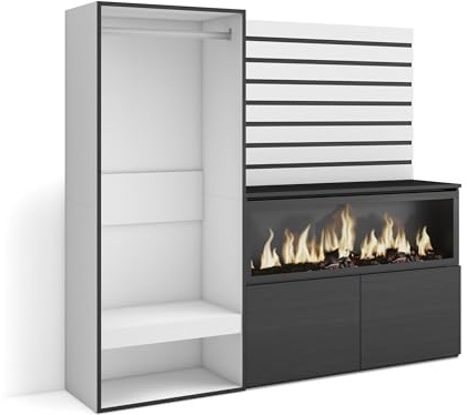 Skraut Home | Sideboard, Kommode | Aufbewahrungsschrank | 167x145x35 cm | Für Schlafzimmer, Zimmer | Elektrokamin XXL | Offener Kleiderschrank | Moderner Stil | Weiß
