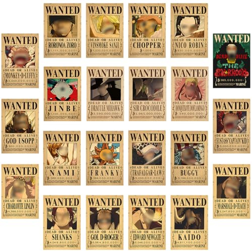 IFHDO 22 Piezas Wanted Póster,Anime Luff-y Póster,Carteles Wanted Poster,Anime Decoración Collage Para Pared Estética Decoración De Fotos