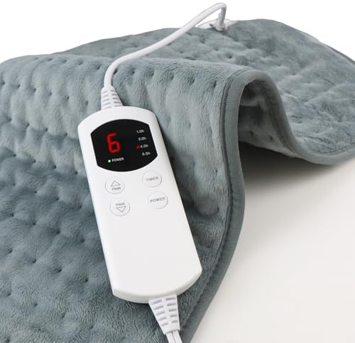 Heating Pad for Back Pain Relief Period Cramp,6 Heat Settings & 4 Timer Auto Shut Off,Soft 12 x24 Electric Heat Pad for Neck Shoulders
