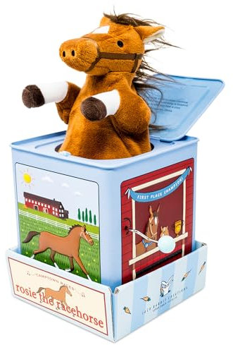 Jack Rabbit Creations: Rosie The Racehorse - Classic Music Jack in The Box Toy, Plush Brown Horse, Side Crank Plays Song, Surprise Pop-Up, Kids Age 3+