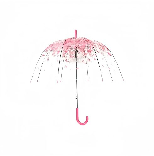 Clear Bubble Umbrella - Automatic Opening Dome with the Stylish J-Shaped Handle for Men and Women, Clear Umbrella Wedding, Outings and Large Group Gatherings, Graduations, Proms, or Daily City Walks (Pink)