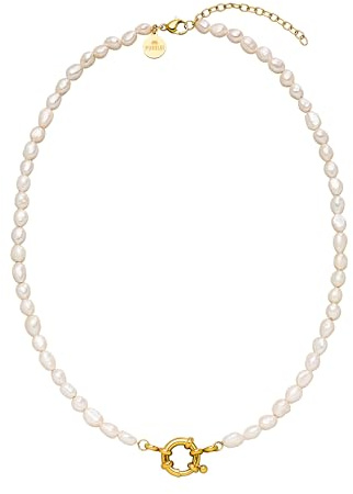 Purelei® Collana con ciondolo perla – Gioielli in acciaio inossidabile placcato oro 14K – Collana resistente all'acqua per donne – Gioielleria di moda per il tuo look individuale