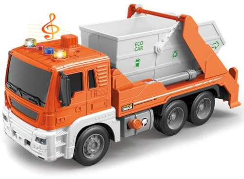 LioMaxi Camion della spazzatura Giocattolo con Suoni e Luci, Scala 1:16 camion per il riciclaggio a Frizione, Educativo Regalo camion spazzatura giocattolo per Bambini 3 4 5 Anni Ragazzi Ragazze