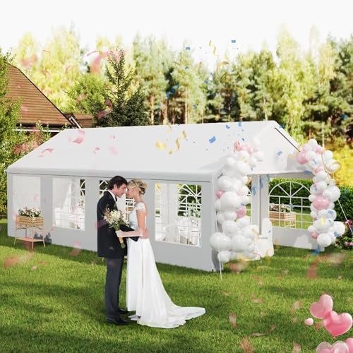 Aufun Carpa para fiestas de alta calidad, 4 x 8 m, con 8 paneles laterales extraíbles con ventanas, lona de polietileno impermeable, incluye cuerdas tensoras y piquetas, carpa para fiestas de jardín
