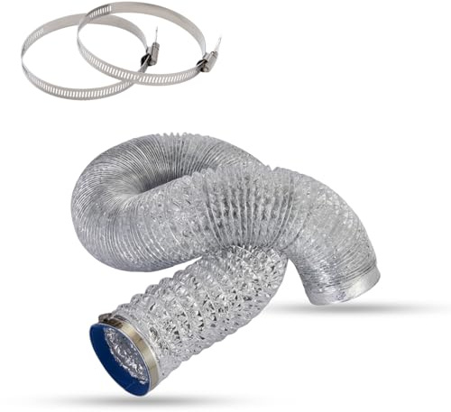Dryer Vent Hose 4 Inch x 16FT - Flexible Aluminum Dryer Hose with 2 Clamps - Heavy-Duty 6-Layer Dryer Vent Hose for Tight Spaces, HVAC, Bathroom, and Kitchen Exhaust Ventilation