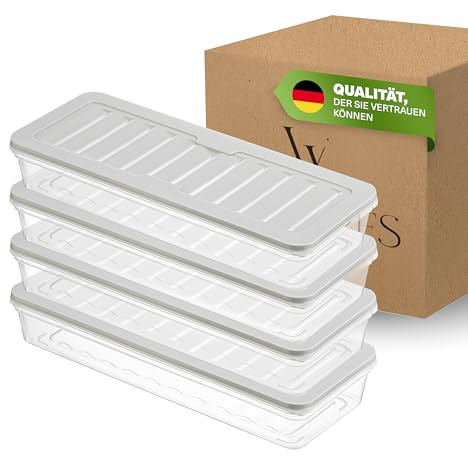 Viwares Stapelbare Gefrierdosen 4er Set, Gefrierfach & Kühlschrank Organizer mit Deckel, Frostfest bis -25°C, Wiederverwendbare Frischhaltedosen, Lebensmittel frisch und geruchsfrei lagern 1170ML