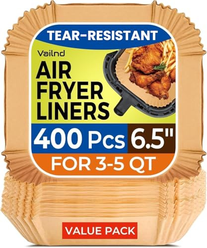 400 Pcs Air Fryer Paper Liners, 6.5 Square Air Fryer Liners Disposable, Heavy-Duty Parchment Paper for 2-4 qt Airfryer Basket, Non-Stick & Grease-Proof Baking Liner for Oven Pan