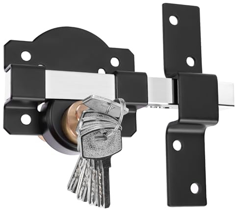 Long Throw Gate Lock 50mm, Barn Door Lock 5 Keys Garden Locking Both Sides for Right & Left, Corrosion-Resistant, Stainless Steel, Mortise Lock for Wooden Gates/Yard Doors/Sheds Doors, Black