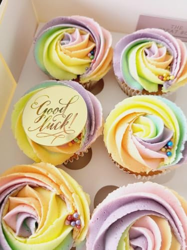 6 Good Luck Cupcake Discs, Toppers, Acrylic Gold Disc, Good Luck Cake Toppers, Cake Decorations, Charms, Hamper Gift Tags.